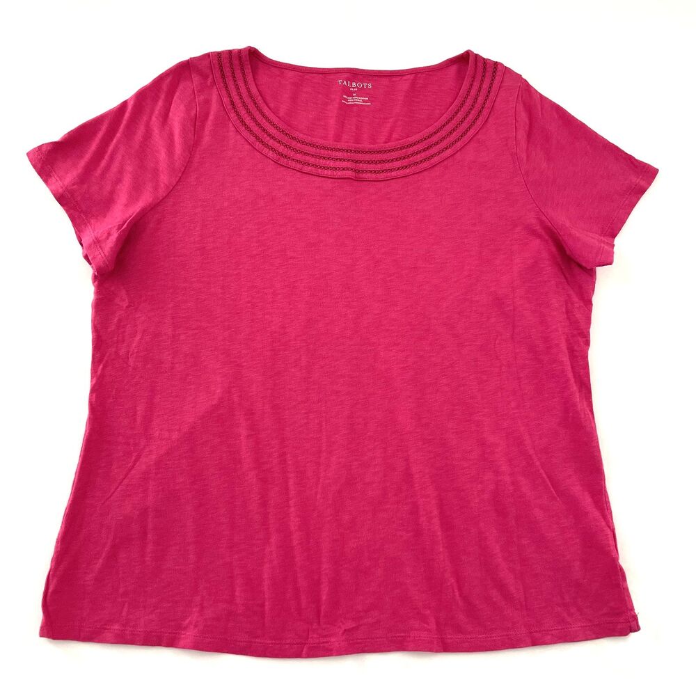 Talbots Plus Short Sleeve Scoop Neck Knit Top Pink Women's Size 1X-(dmpv)